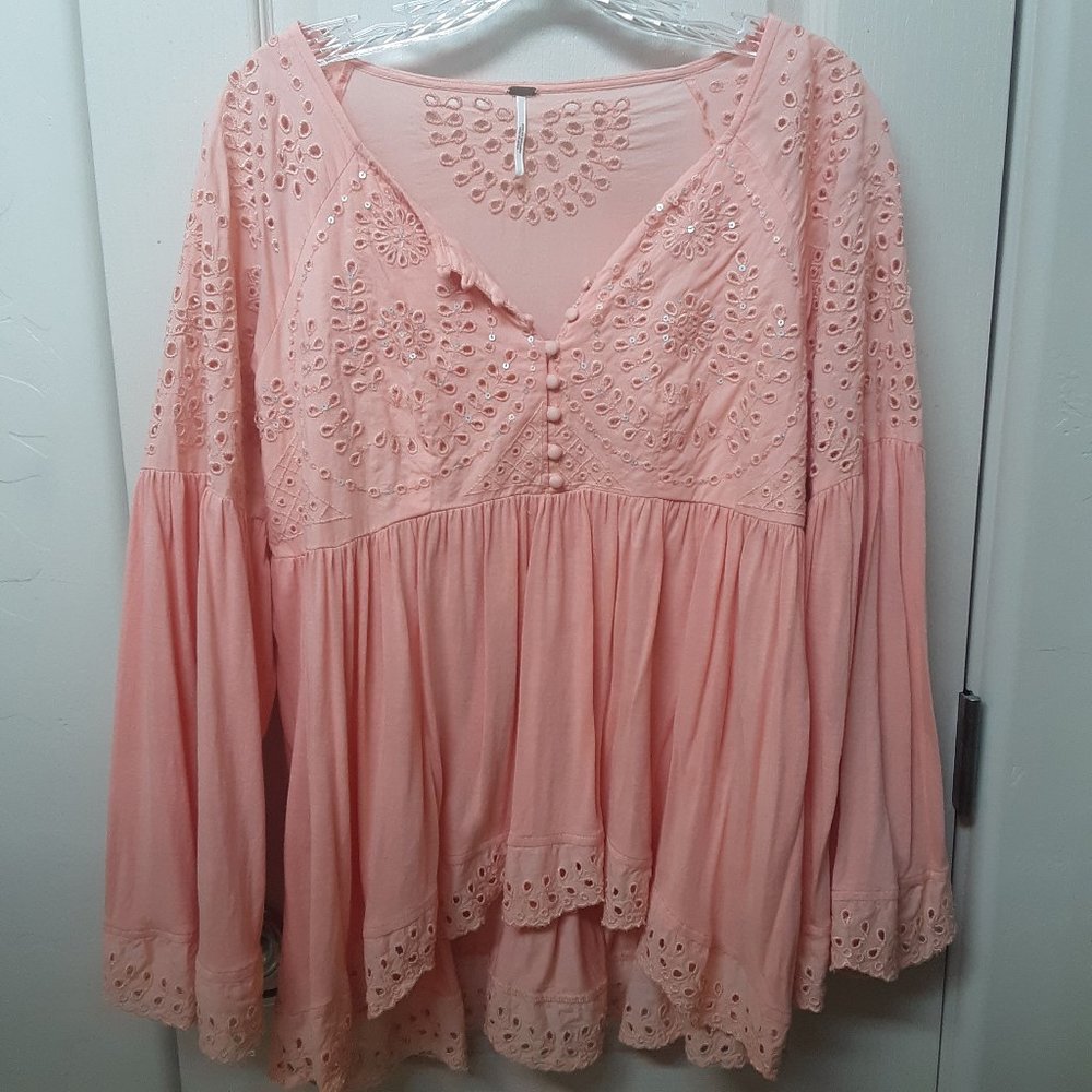Free People Sea of Love Peach Ruffle Tunic